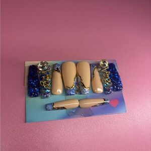 Glamorous Blue and Nude Press-On Nails